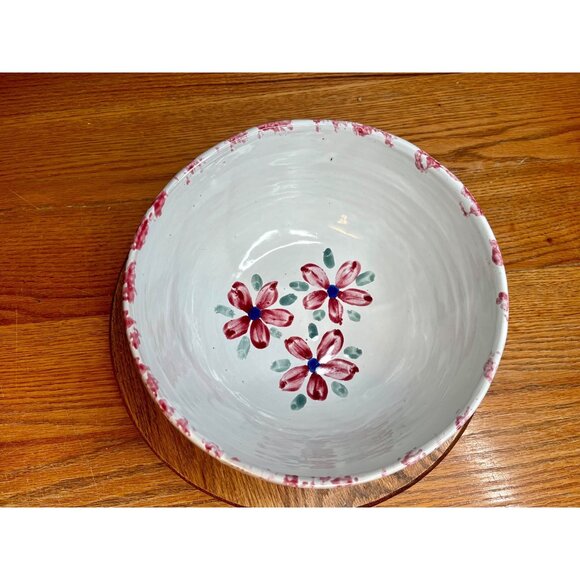 Bybee Pottery KY Christmas Poinsettia Flower Pink White Spongeware Mixing Bowl - Picture 2 of 16